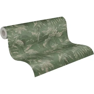 A.S. Création livingwalls Hot Spots Motivtapete 10,05 m x 0,53 m mit Blättermotiv - Grün, Gold, Metallic - Vliestapete, Wanddeko im Dschungel-Look - 782036