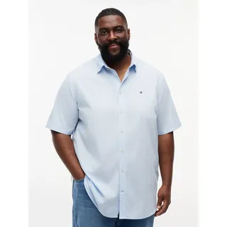 Kurzarmhemd "FLEX POPLIN", Herren, Gr. 4XL, N-Gr, sweet blau, stripe, Web, Obermaterial: 100% Baumwolle, TOMMY HILFIGER BIG & TALL, unifarben, regular fit normal, Rundhals, eingesetzt abgesteppte Kante, Hemden Kurzarmhemd, Große Größen, regular fit, fein gestreift