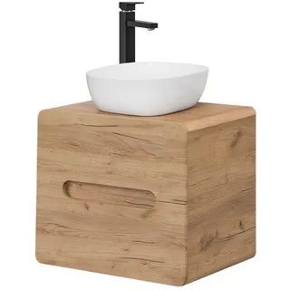 Waschtisch 60 cm Wotan Eiche Nb. LUTON-56-CRAFT Keramik-Aufsatzbecken B/H/T 60/68/46 cm - Braun