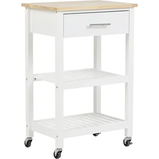 BELIANI Servierwagen Weiß MDF Platte Gummibaumholz Kiefernholz 86 x 50 x 40 cm Landhausstil Multifunktionell Viel Fächer Wohnzimmer - Weiß, Braun
