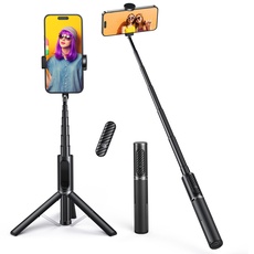 ATUMTEK Bluetooth Selfie-Stick Stativ, Erweiterbar 3 in 1 Selfie Stange aus Aluminium mit Kabelloser Fernbedienung um 360° Drehbar für iPhone 13/12/12 Mini/11 Pro/XS Max/XS/8/7, Samsung Smartphones