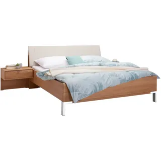 Dieter Knoll Bettanlage , Eichefarben, Champagner , Holz, Textil, Holzwerkstoff , Eiche , teilmassiv , 180x200 cm , Made in Germany, DIN EN ISO 9001 , gepolstertes Kopfteil, Lattenrosthöhe individuell einstellbar , Schlafzimmer, Betten, Einzel- & Doppelbetten