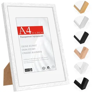 HIMEETIME® 1x Bilderrahmen für DIN A4 21 x 30 cm Weiß Natur Holz Dünner Rahmen,Picture Frame 21 x 29,7 cm Diplom- und Dokumentenrahmen mit Folienabdeckung - Wandmontage oder Tischaufsteller