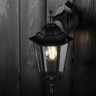 Lumiled Außenwandleuchte Vintage 230V Wandlampe Außenlampe Klassisch Wandleuchte Aluminium Schwarz Glas IP44 Wasserdicht für E27 Leuchtmittel Outdoor Außen Garten Retro Gartenlampe