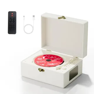 Yintiny Wiederaufladbarer CD-Player aus Leder mit Lautsprechern, Bluetooth-Sender, Festival-Geschenk, BGM-Player für Heimdekoration.