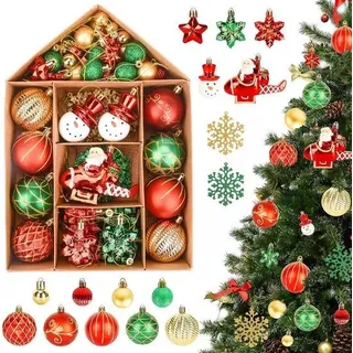 Unyqoos® 70er Set unzerbrechlicher Weihnachtskugeln aus Kunststoff, rot – Baumschmuck mit Aufhängeschlaufen, wiederverwendbar für Tanne, Fenster & Gewerbe - Rot, Grün