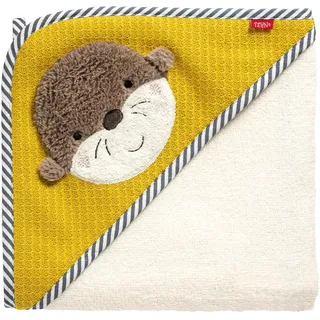 Fehn Kapuzenbadetuch Otter – Bade-Poncho aus Frottee mit Kapuze und niedlichem Otter Motiv – saugstark & kuschelweich – für Babys und Kleinkinder ab 0+ Monaten