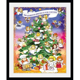 queence Bild »Christmas Tree« Engel   Schriftzug   Schriftzüge   Tannenbaum   Weihnachten   Weihnachtsbaumkugeln 1 Stk. tlg. HD Premium Poster-Druck inkl. Holzrahmen, bunt