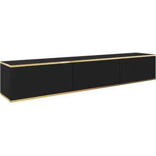 Hängendes TV Schrank - Modernes Design mit Push-to-Open-Funktion. Farbe: SCHWARZ, D: L: 175 cm, H: 30 cm, T: 32 cm. TV Lowboard, TV Board, TV Sideboard Hängend, Wandschrank hängend - Schwarz