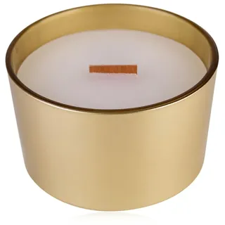 Accentra Duftkerze in rundem Glas mit Holzdocht, 440g, Farbe: gold, Duft: Vanille, dekorative Kerze Weihnachten, Geschenk für Frauen und Männer