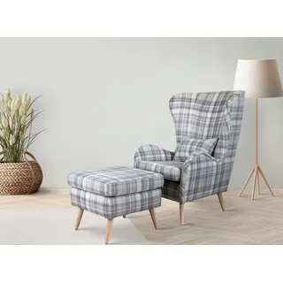 Home Affaire Polstergarnitur HOME AFFAIRE "Charles", blau (beige, hellblau,), B:78cm H:118cm T:152cm, 100% Polyester, Sitzmöbel-Sets, Lesesessel Sessel mit Hocker Ohrensessel mit Hocker, groß und gemütlich im moderner Optik