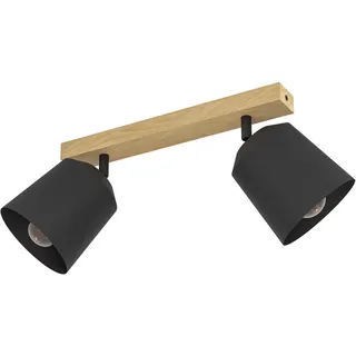 EGLO Deckenstrahler Cotorro, 2-flammige Deckenlampe mit schwenkbaren Spots | FSC100HB, skandinavische Deckenleuchte aus Holz in Natur und Metall in Schwarz, Deckenspot mit E27 Fassung