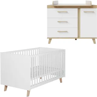 Roba Babyzimmer-Set Smile 2-teilig , Weiß , Holzwerkstoff , 76x90.5x142 cm , Blauer Engel , Babymöbel & Kindermöbel, Babyzimmer