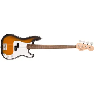 Fender Squier by Fender Debut Collection Precision Bass, Einsteigerfreundlicher Bass mit sattem Klang, Hochwertiges Laurel Griffbrett, Weißes Schlagbrett, 2-Farb-Sunburst