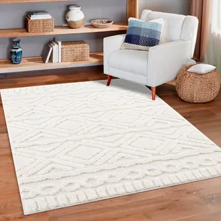 Home affaire Hochflor-Teppich »Andro«, rechteckig, 20 mm Höhe, Boho Scandic Stil, weich, Hoch Tief Struktur, Wohnzimmer, Schlafzimmer, beige