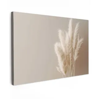 MuchoWow Leinwandbild Pampasgras - Federn - Pastell - Weiß XXL 150x100 cm , Textil , Rechteckig , 150x100 cm , FSC 100% , gerahmt , Bilder & Rahmen, Bilder, Leinwandbilder
