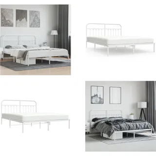vidaXL Bettgestell mit Kopfteil Metall Weiß 180x200 cm - Bettgestell - Bettgestelle - Bettrahmen - Bett - Weiß