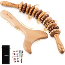 2-in-1 Holz Therapie Massage Tools Set Holz Maderoterapia Kit oder Lymphdrainage Massageroller Kits für Muskelentspannung, Körperformung, Gua Sha Massage, Anti Cellulite, Buche