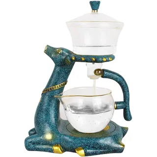 Hitzebeständiges Glas-Tee-Set, magnetische Wasserumleitungs-Abdeckschale, halbautomatische Teekanne, faule Kung-Fu-Teetasse, tropfend, Blau