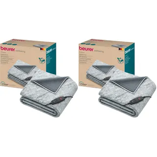 Beurer HD 75 Nordic Grey Heizdecke, Wärmedecke hergestellt aus recyceltem Material, kuschelig weich, 6 Temperaturstufen, maschinenwaschbar, Abschaltautomatik, 180 x 130 cm (Packung mit 2)