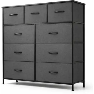DUMOS Kommode mit Schubladen - Kommoden & Sideboards für Schlafzimmer Geeignet, Komodenschrank mit 9 Schubladen, Stoffkommode mit Stabilem Stahlrahmen, Ideal für Schlafzimmer, Wohnzimmer (Grau)
