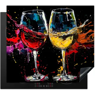 KitchenYeah© Herdabdeckplatte Einteilig Abdeckplatten Glaskeramikkochfeld Abdeckung Glaskeramikkochfeld Herdplattenabdeckung Induktionsmatte Weinglas - Kunst - Abstrakt - Schwarz - 60x52 cm