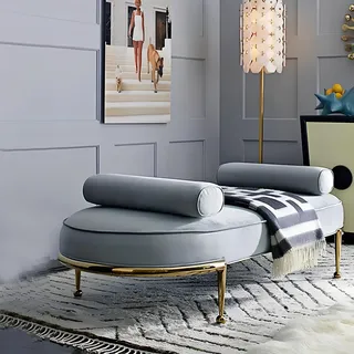 Hocker Polsterhocker Fuß Ablage Möbel Wohnen Sitzbänke Sitz Leder Grau Design - Grau