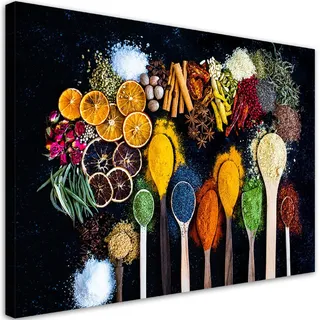 Feeby Bild AUF Leinwand Kräuter Gewürze für die Küche 120x80cm , Multicolor , Textil , Essen/Getränk , Rechteckig , 120x80 cm , Bilder & Rahmen, Bilder, Leinwandbilder