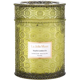 LA JOLIE MUSE Duftkerze Starlit Golden Fir Weihnachtskerze für Zuhause, Geschenkidee für Frauen & Männer, große Duftkerze mit Holzdocht, 90 Stunden Brenndauer, 19oz (539g)