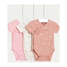 Girls M&S Collection 3pk Cotton Rich Swan Bodysuits (0-3 Yrs) - Rose Mix, Rose Mix - 2-3Y