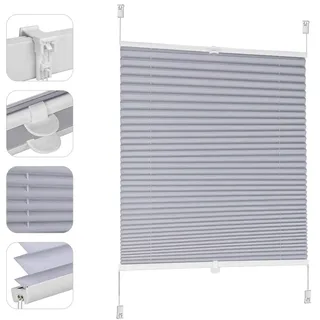 Sekey Plissee ohne Bohren Verdunkelung, Fenster Plissee Klemmfix Jalousie 80 cm breit, Verspannt Blickdicht Sonnenschutz Fensterollo, 80x100cm, Blaugrau