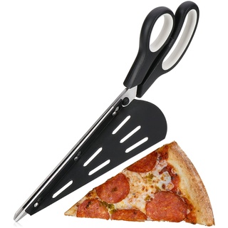 com-four® Pizzaschere mit Servierfläche, Pizzaschneider mit Edelstahl-Klingen und integrierter Pizzaschaufel (1x Pizzaschere 30.5 cm)