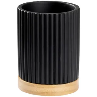 Sadena Zahnputzbecher , Schwarz , Holz, Kunststoff , Bambus , 8x11x8 cm , Badaccessoires, Zahnputzbecher