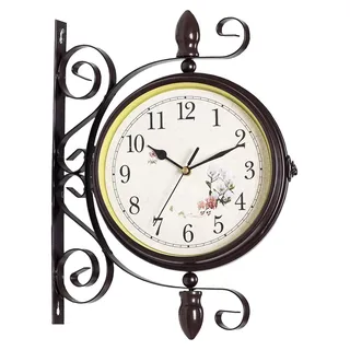 Retro Wanduhr doppelseitig mit Eisen-Design - Braun