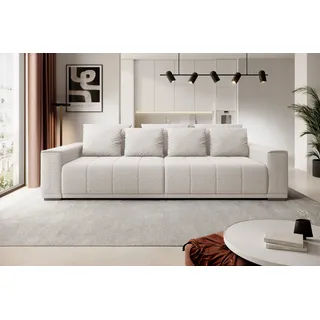 DomoHome MOTTA Bigsofa – Großes Sofa mit Bettfunktion, Liegefläche 175x228cm, 7-Kissen inklusive, KANSAS-Stoffbezug, zwei Bettkästen, Größe: 278x130x83cm, Farbe: Weiß - Weiß