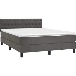 vidaXL Boxspringbett mit Matratze Dunkelgrau 140x200 cm Samt - Grau