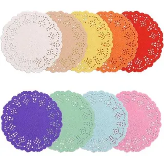 Allecto Plus – Set mit 180 Tortenplättchen, 88 mm Durchmesser, in verschiedenen Farben, Spitzenpapier-Serviettenringe für Hochzeits-, Party- und Dekozwecke, sowie für Geschirr und Tischdekoration.