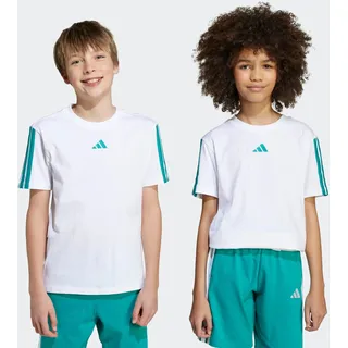 T-Shirt ADIDAS SPORTSWEAR "ESSENTIALS KIDS", Kinder, Gr. 140, weiß (weiß, pure teal), Obermaterial: 100% Baumwolle, normal, Rundhals, Shirts T-Shirt, sportlicher Stil, Rundhalsausschnitt, ohne Verschluss, für Kinder