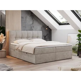 MKS Meble Boxspringbett 160x200 mit Bettkasten, Bett mit Multipocket - Matratze H3 Topper, Polsterbett 160x200 mit Bettkasten Kopfteil, Boxspringbett mit Matratze H3 - RICO - 160x200 - Beige - Struktur - H3 - Beige