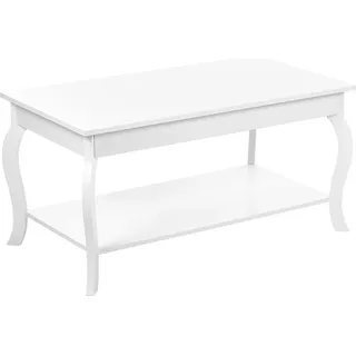 BELIANI Couchtisch Weiß MDF- und Faserplatte 55 x 100 cm mit Ablage Rechteckig Retro Klassisch Salon Wohnzimmer Diele Flur Esszimmer Schlafzimmer Möbel - Weiß