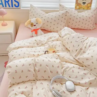 Nayoroom Bettwäsche 135x200 Weiß Rosa Blumen Landhausstil Style Bettbezug 2teilig Vintage Gestreift Aesthetic Cute Mikrofaser Renforce Bettwäsche-Sets mit Reißverschluss und Kissenbezug 80x80