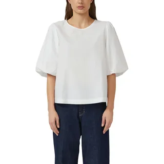 Schlupfbluse S.OLIVER, Damen, Gr. 46, weiß, Web, Obermaterial: 100% Baumwolle, unifarben, lässig geschnitten hüftbedeckend, Rundhals, abgesteppte Kante, Blusen Schlupfbluse, mit weitem Hallbarm und Knopfvershcluss