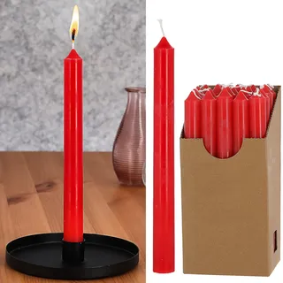 Stabkerze 20er Set | 2x25cm weiß Paraffin | Wachskerze Echtwachs Dekokerze Kerze glänzend Spitzkerze (1 x 20er Set Stabkerze rubinrot)