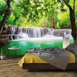 murimage Fototapete Wasserfall 3D 366 x 254cm inklusive Kleister Wald Tapete Bambus Thailand Wohnzimmer Schlafzimmer Küche