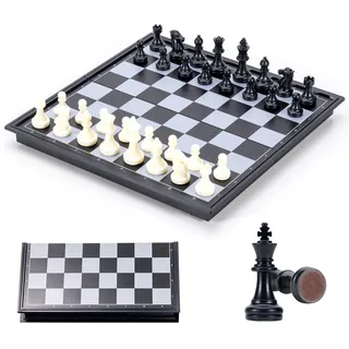 Schachspiel Kinder, Magnetischen Figuren Chess Board Tragbar Einklappbar Schachbrett Schach Schwarz Weiß für Unterwegs Schachanfänger (25×25cm)