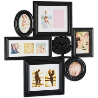 Relaxdays Bilderrahmen, Collage 6 Rahmen, Galerierahmen für 10 Fotos, Fotocollage Familie, HxB: 70,5 x 70,5 cm, schwarz