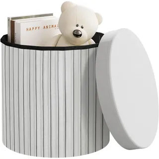 WOLTU Hocker rund, Sitzhocker mit Deckel, Sitzbox mit Stauraum, Polsterhocker faltbar, Aufbewahrungstruhe gepolstert, aus Velvet MDF, φ38xH36 cm, Hellgrau