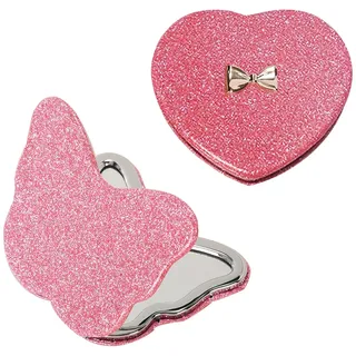 Mlysnd Taschenspiegel,Compact Mirror, Taschenspiegel Klappbar 2 Stück Mini-Schminkspiegel Mit Vergrößerungsfunktion,Tragbarer Handspiegel, Geschenk, 7 X 7,5 cm (Rosa)