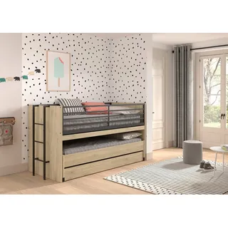 Home Affaire Etagenbett mit Schreibtisch Eiche 90 x 200 cm braun beige
