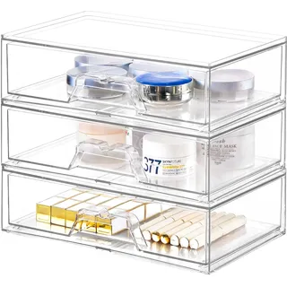 3 Pack Stapelbare Aufbewahrungsschubladen Schubladen Organizer Schminktisch | Acryl Transparent Kosmetik Organizer Schublade Stapelbare Schubladenbox,Badezimmer Aufbewahrung und Organisation